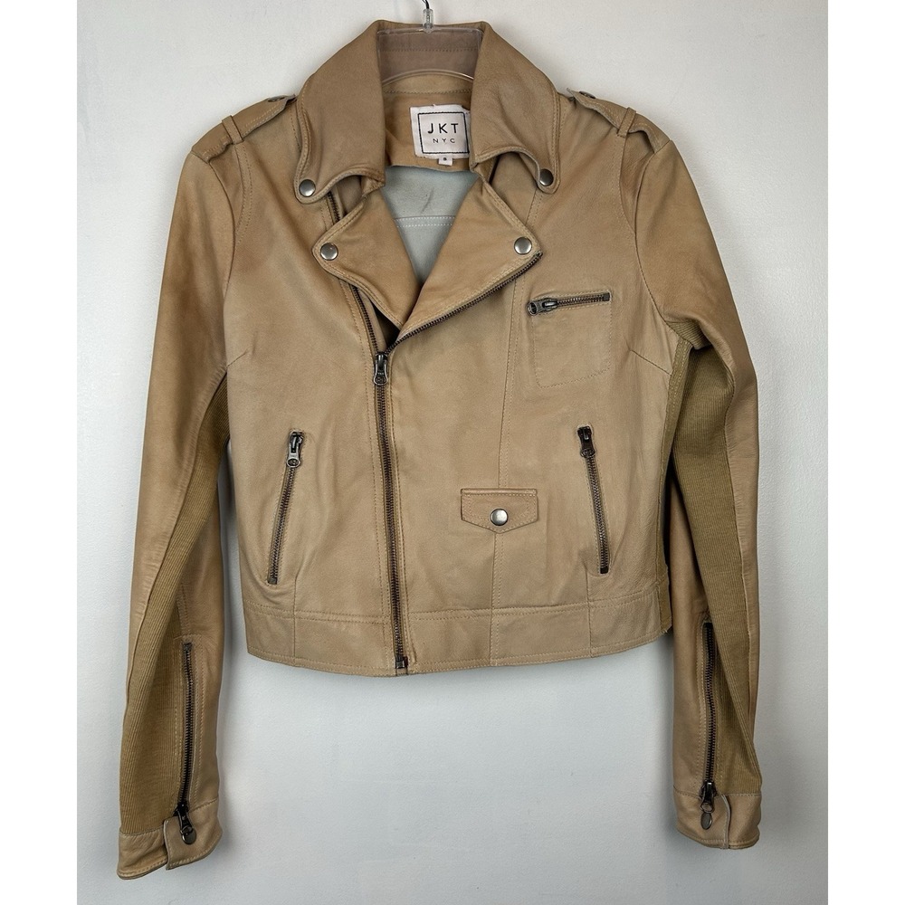 JKT NYC Leather Motorcycle Jacket Size Small Beige Quiet Luxury Capsule Minimal